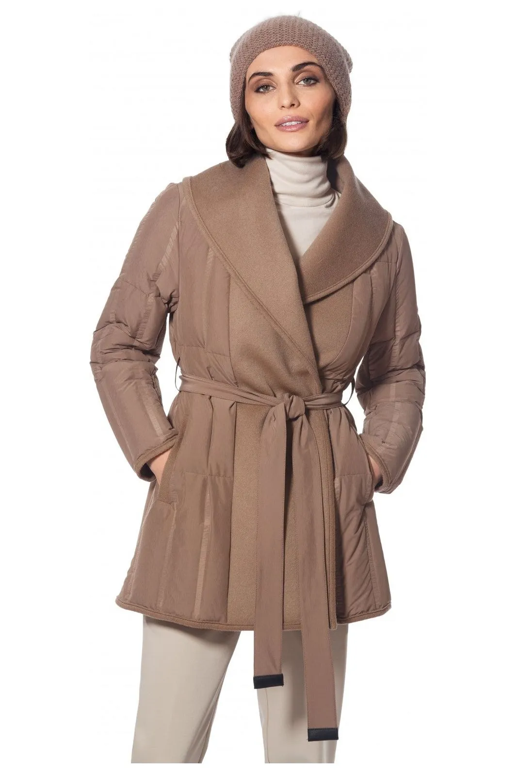 Linda Richards 30" Wool Goose Down Wrap Coat 9032 | Camel