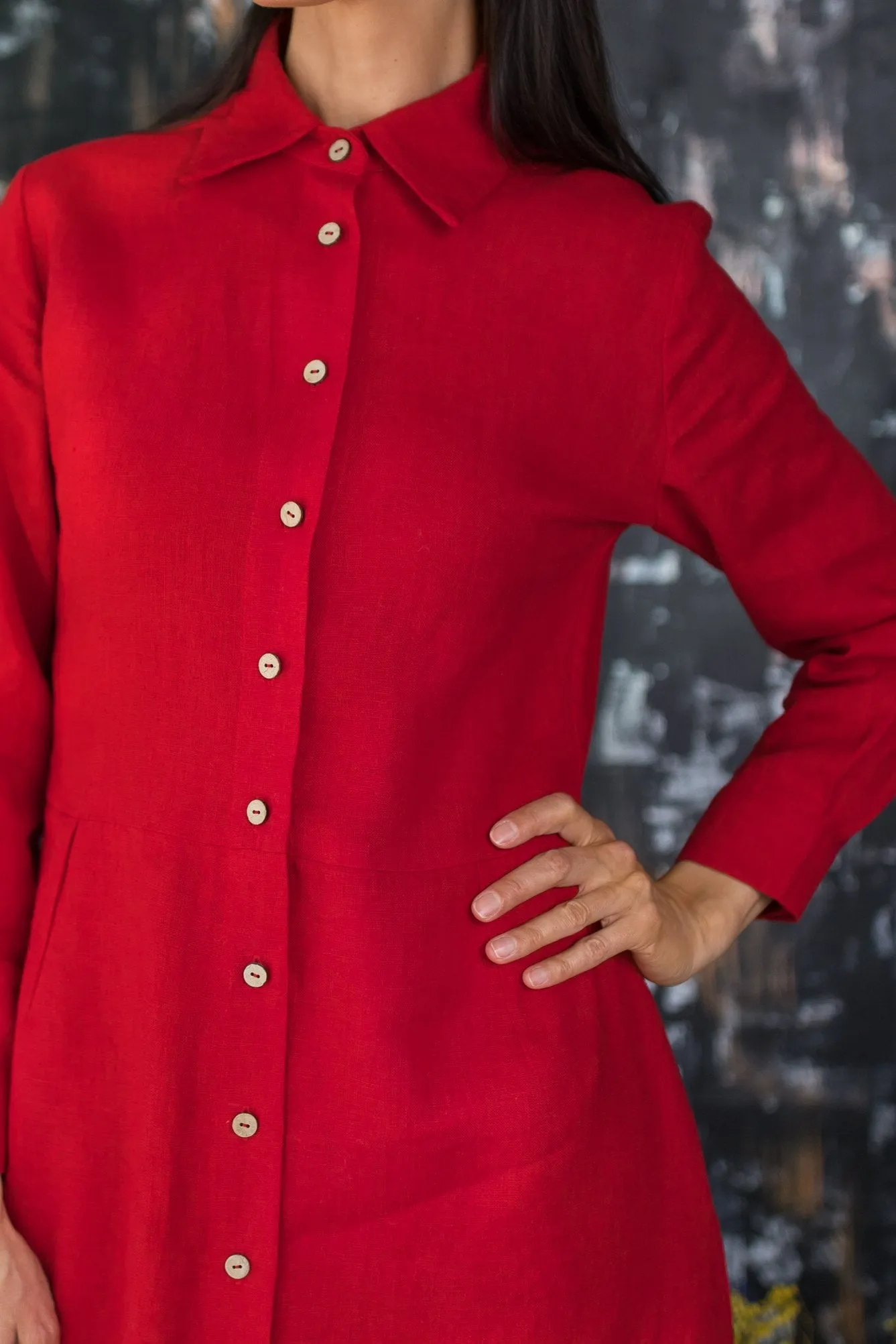 Linen Shirt Dress VALENCIA In Red