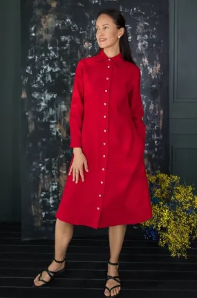 Linen Shirt Dress VALENCIA In Red