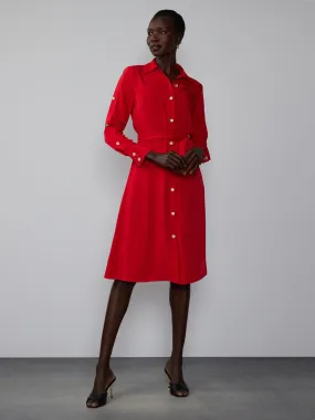 Long Sleeve Button Sleeve Detail Belted Shirt Dress