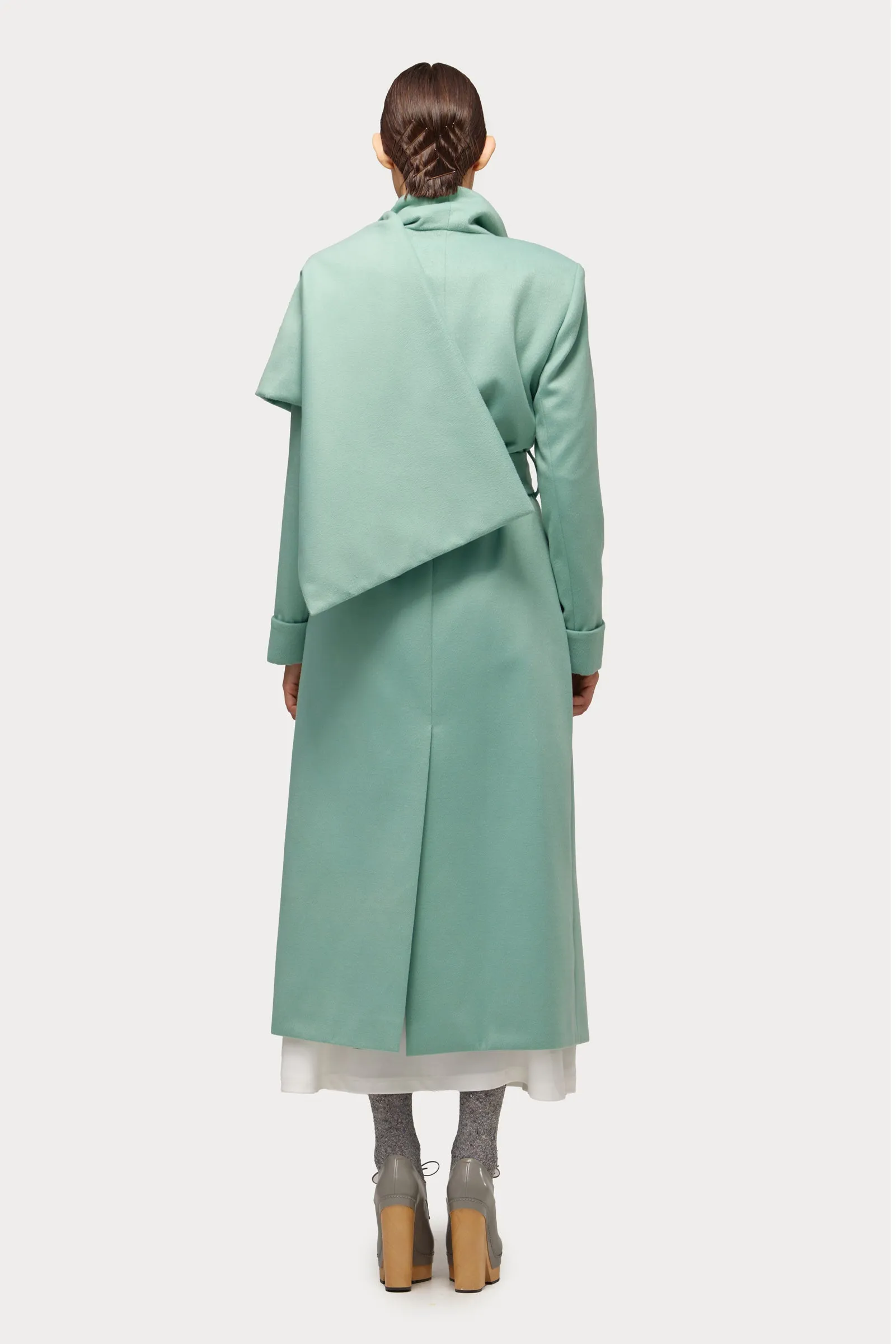 Long Wrap Coat With Drape Collar Mint