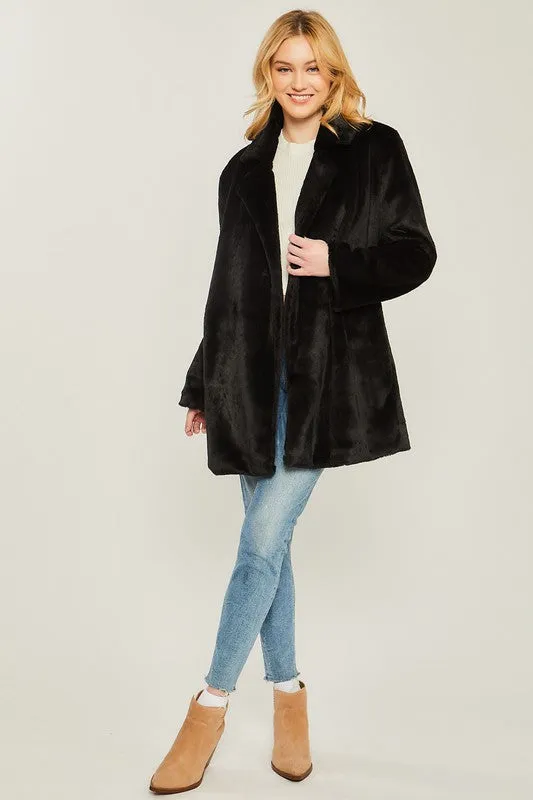 LOVE TREE Woven Solid Teddy Collar Coat