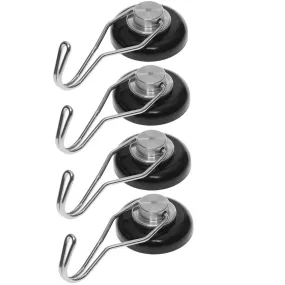 Mavoro Strong Magnetic Hooks for Hanging. Up to 65 lbs. Set of 4 Black Magnet Hooks Heavy Duty Magnets, Neodymium 52 Rare Earth Magnets. Rotating Swivel Style Magnet Hook for Refrigerator, Locker etc