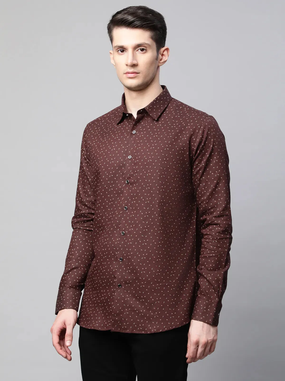 Mens Brown  Regular Fit Overall Printed Shirt