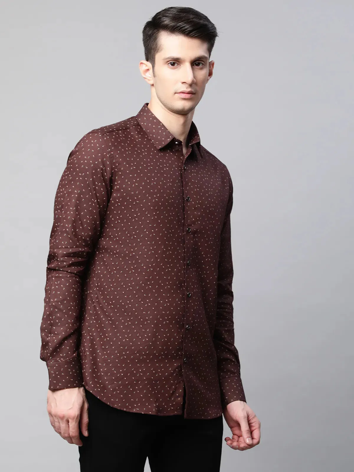 Mens Brown  Regular Fit Overall Printed Shirt