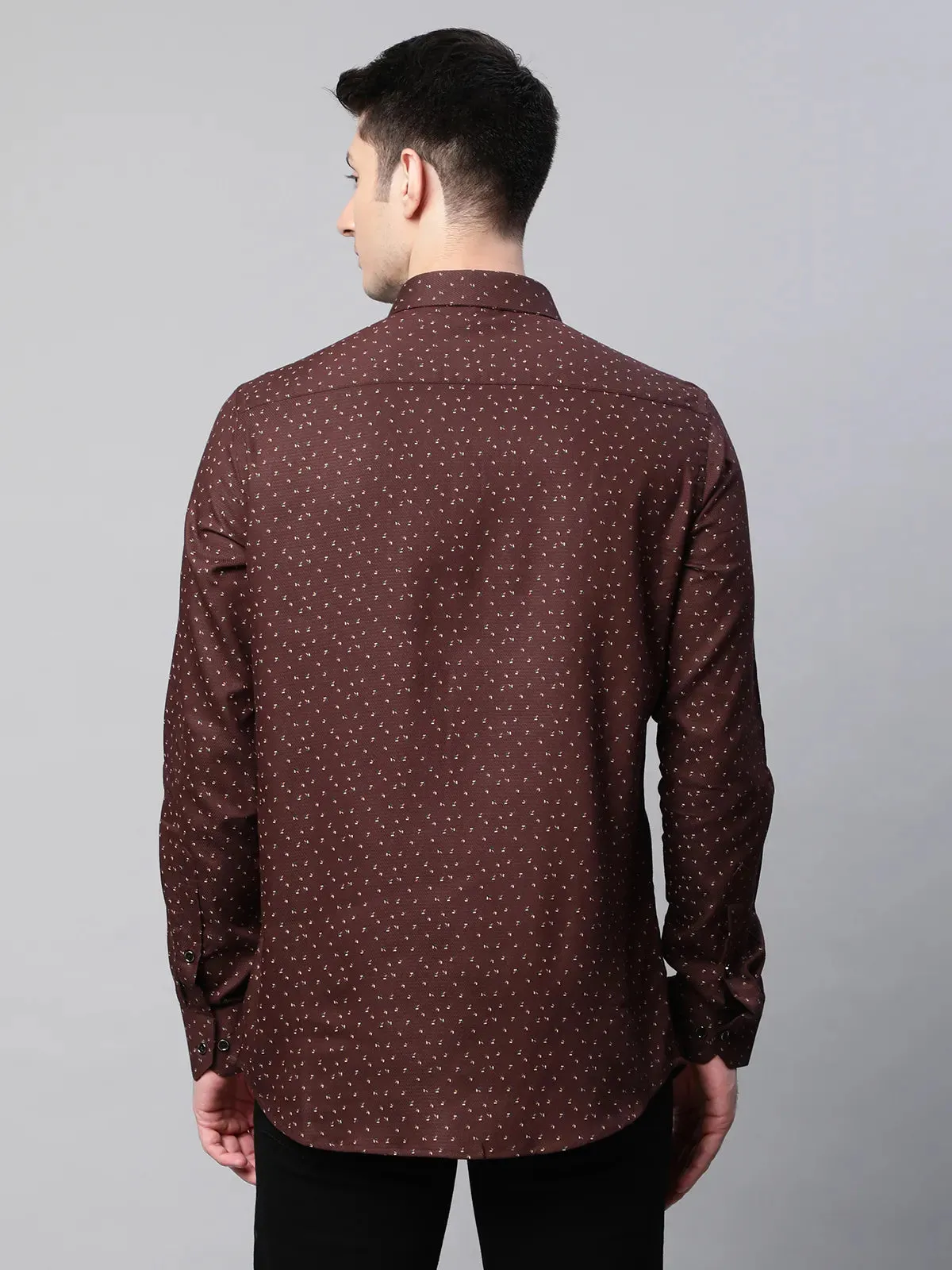 Mens Brown  Regular Fit Overall Printed Shirt