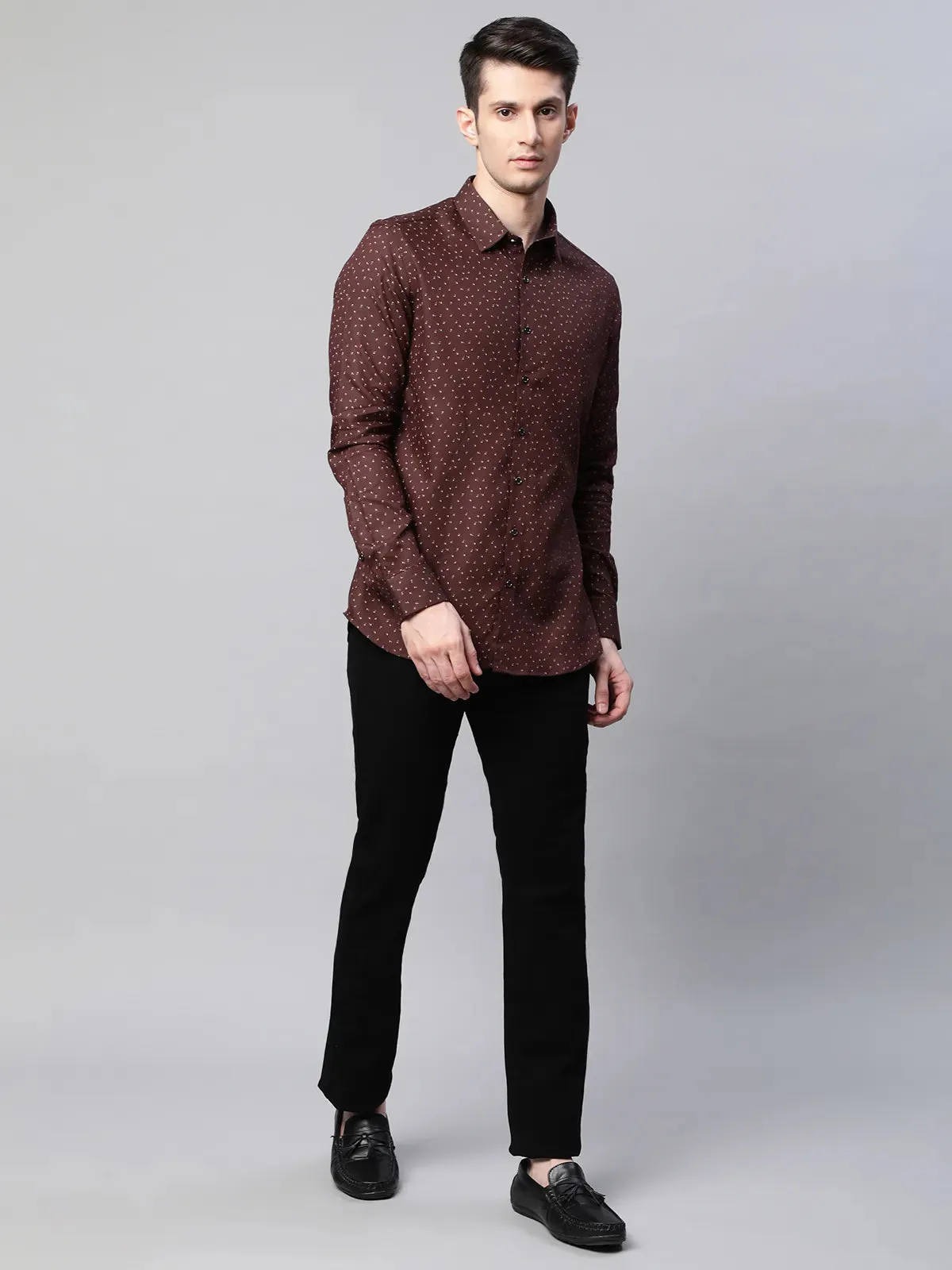 Mens Brown  Regular Fit Overall Printed Shirt