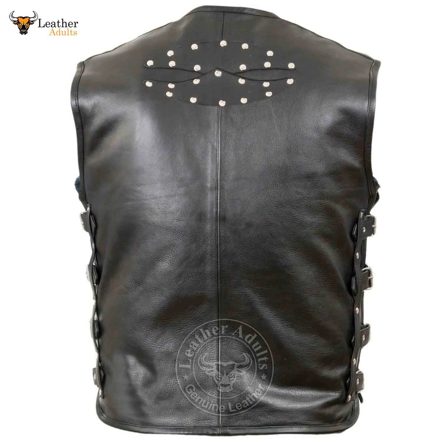 Mens Genuine Black Cowhide Leather Motorcycle Vest Club wear Biker Rider Motorbike Vest