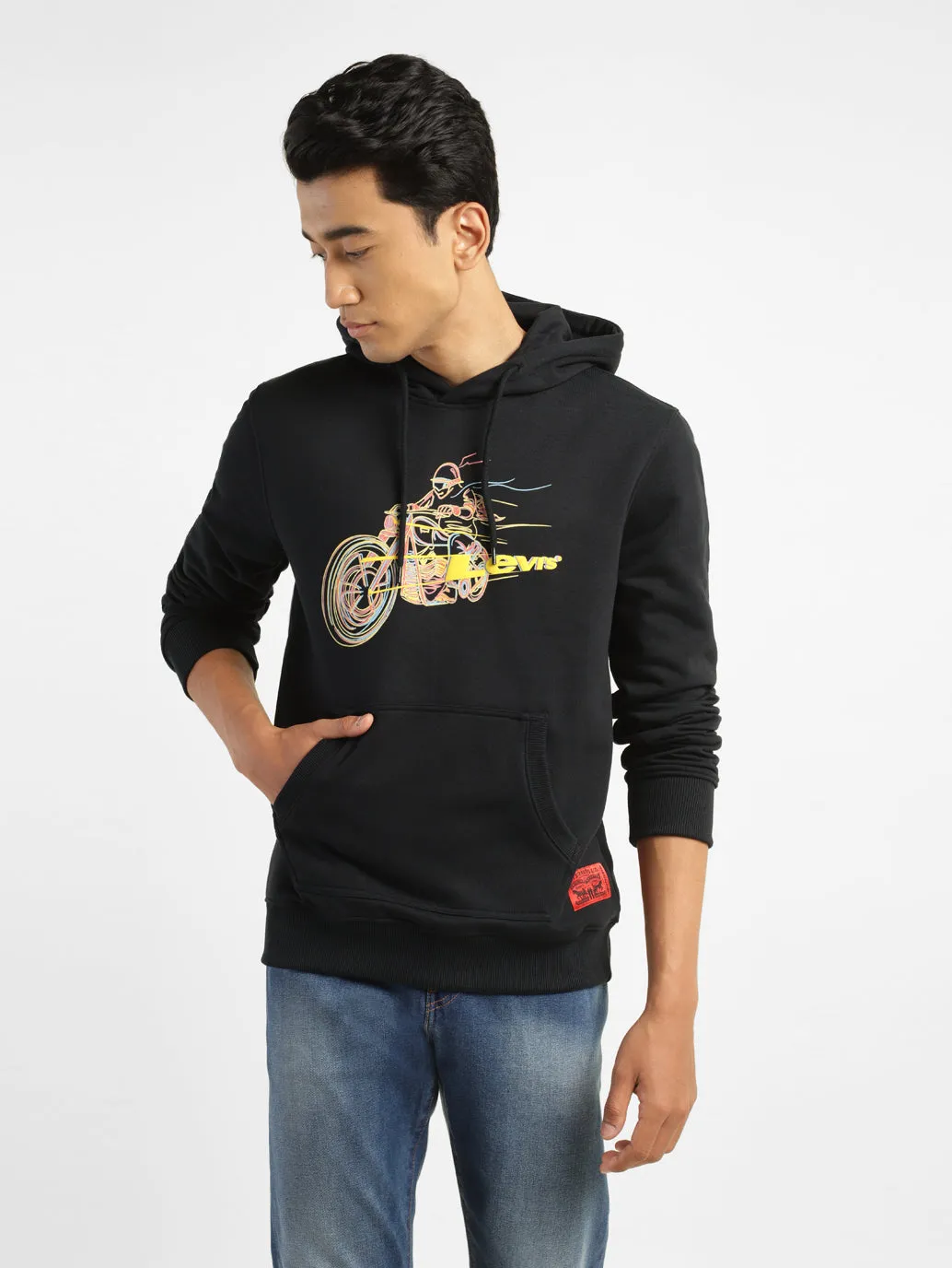 Men's Graphic Black Hooded Sweatshirt