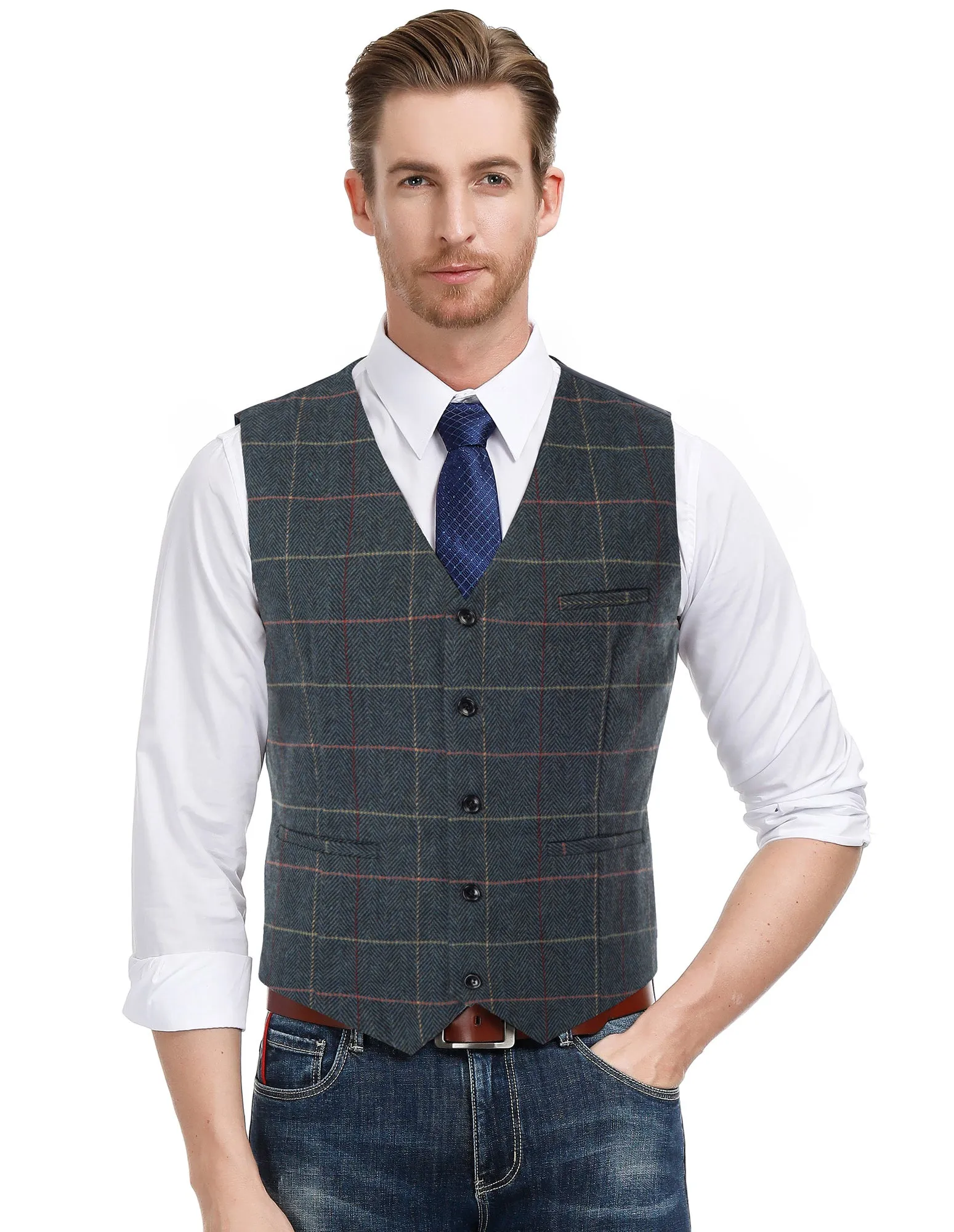 Men’s Slim Fit V-Neck Single Breasted Handkerchief Hem Waistcoat Vest Coat