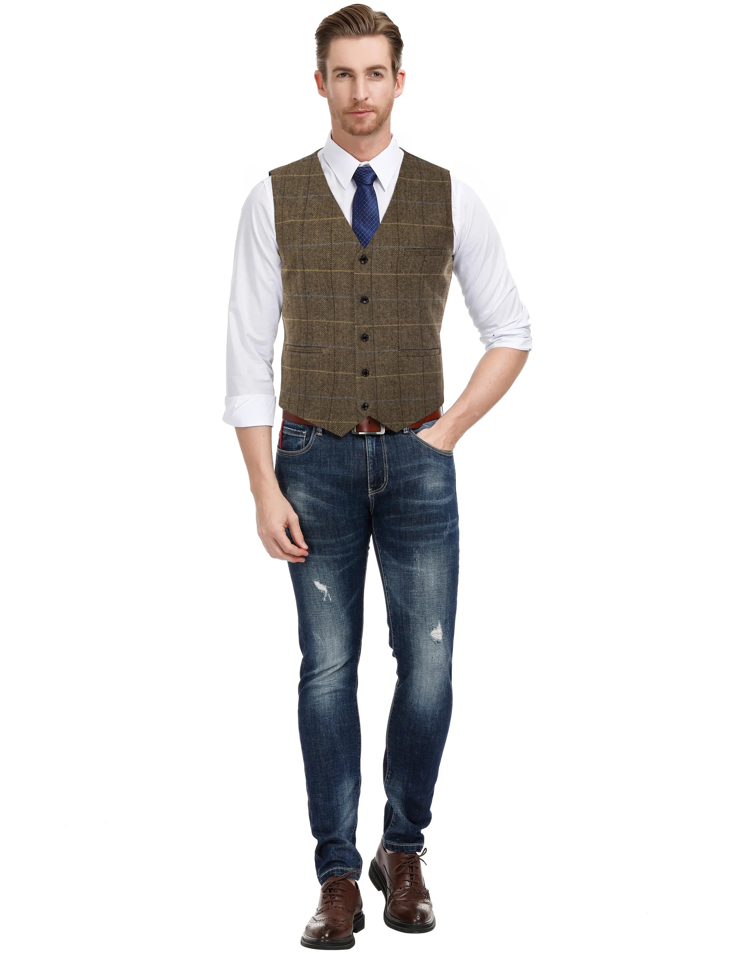 Men’s Slim Fit V-Neck Single Breasted Handkerchief Hem Waistcoat Vest Coat