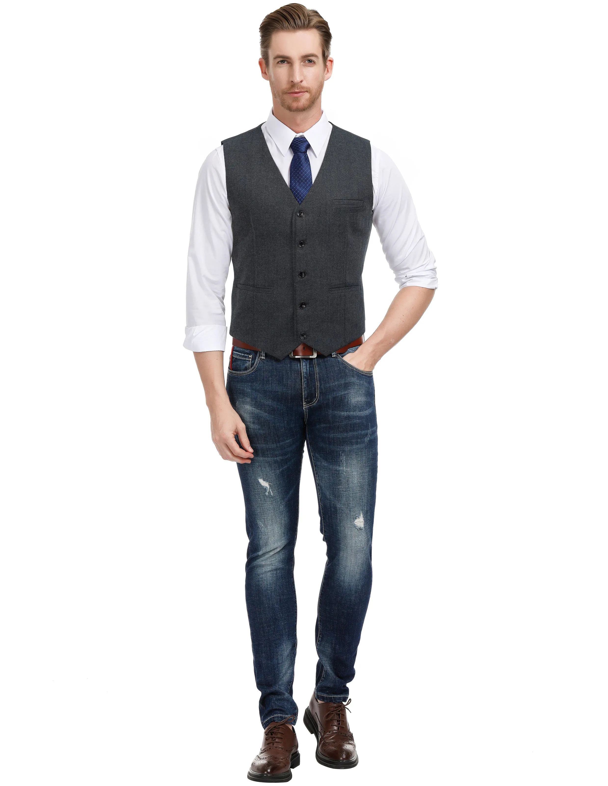 Men’s Slim Fit V-Neck Single Breasted Handkerchief Hem Waistcoat Vest Coat