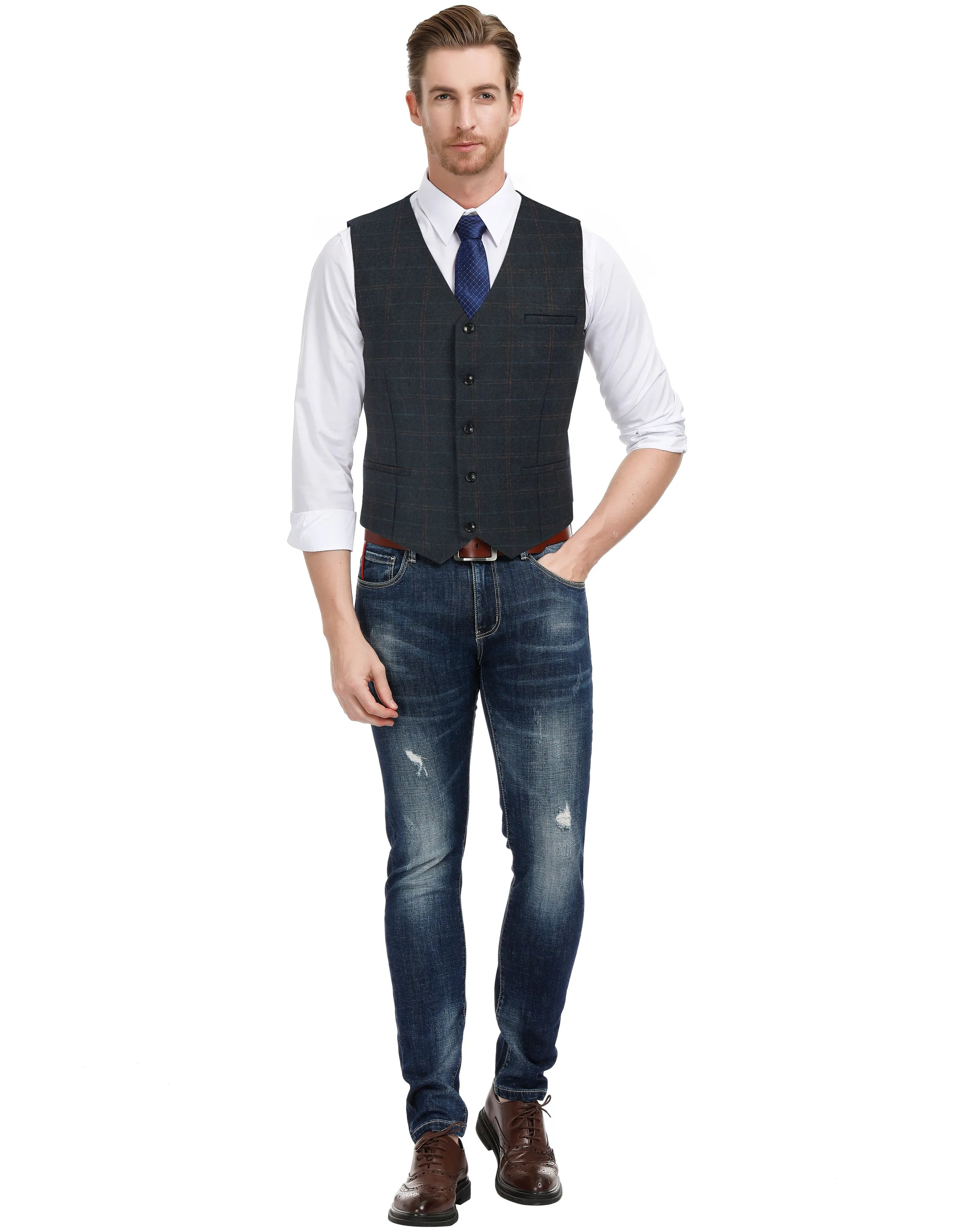 Men’s Slim Fit V-Neck Single Breasted Handkerchief Hem Waistcoat Vest Coat