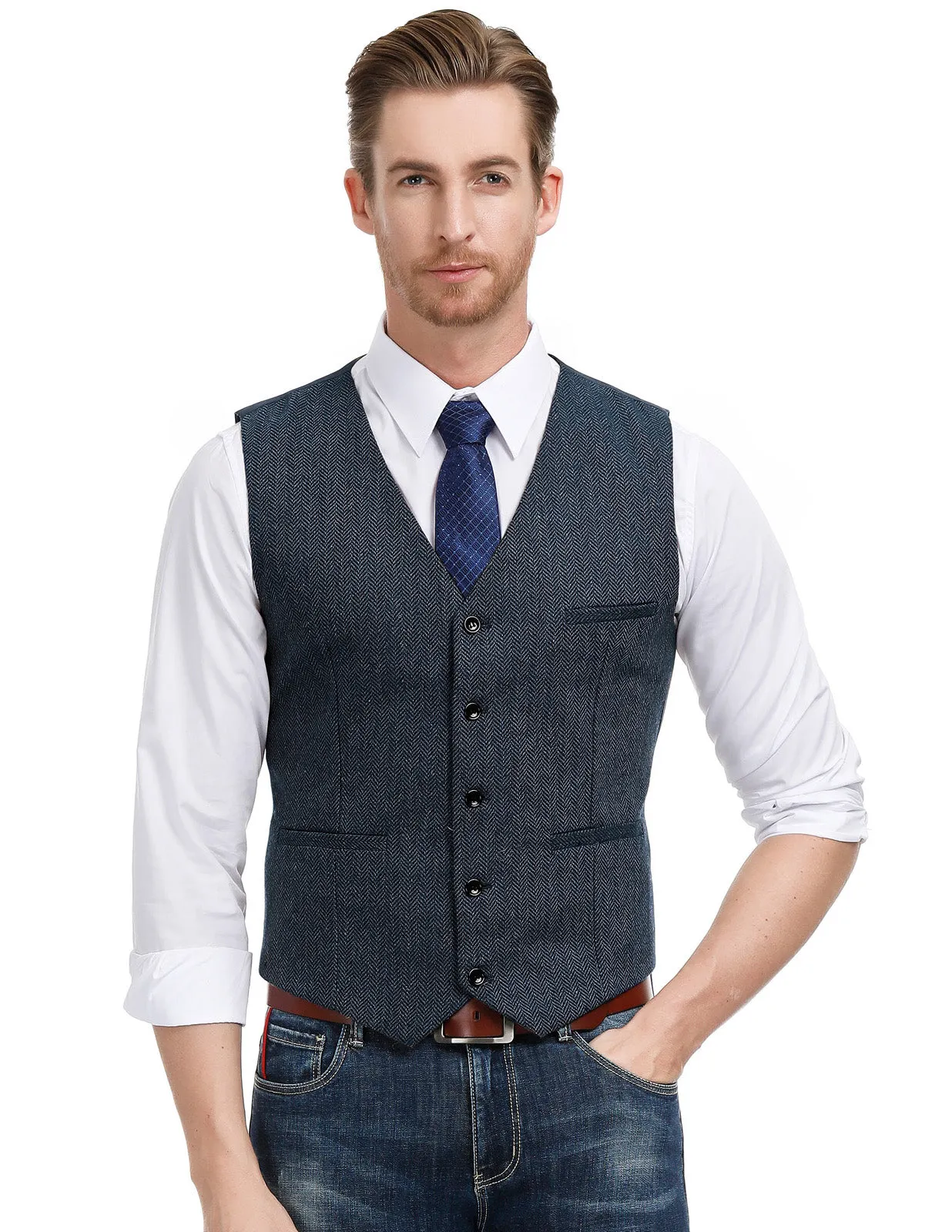 Men’s Slim Fit V-Neck Single Breasted Handkerchief Hem Waistcoat Vest Coat