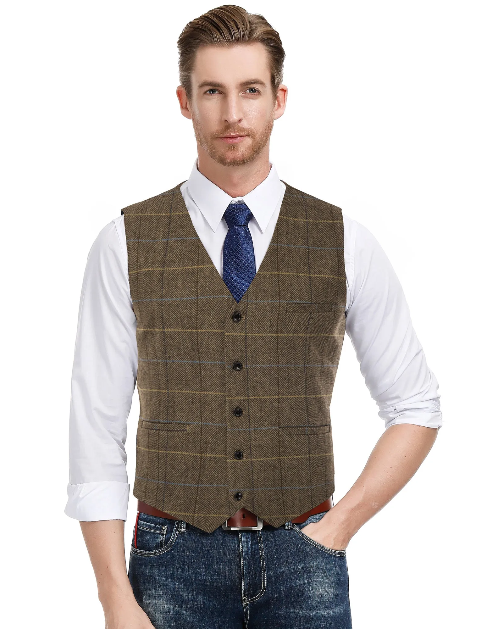 Men’s Slim Fit V-Neck Single Breasted Handkerchief Hem Waistcoat Vest Coat