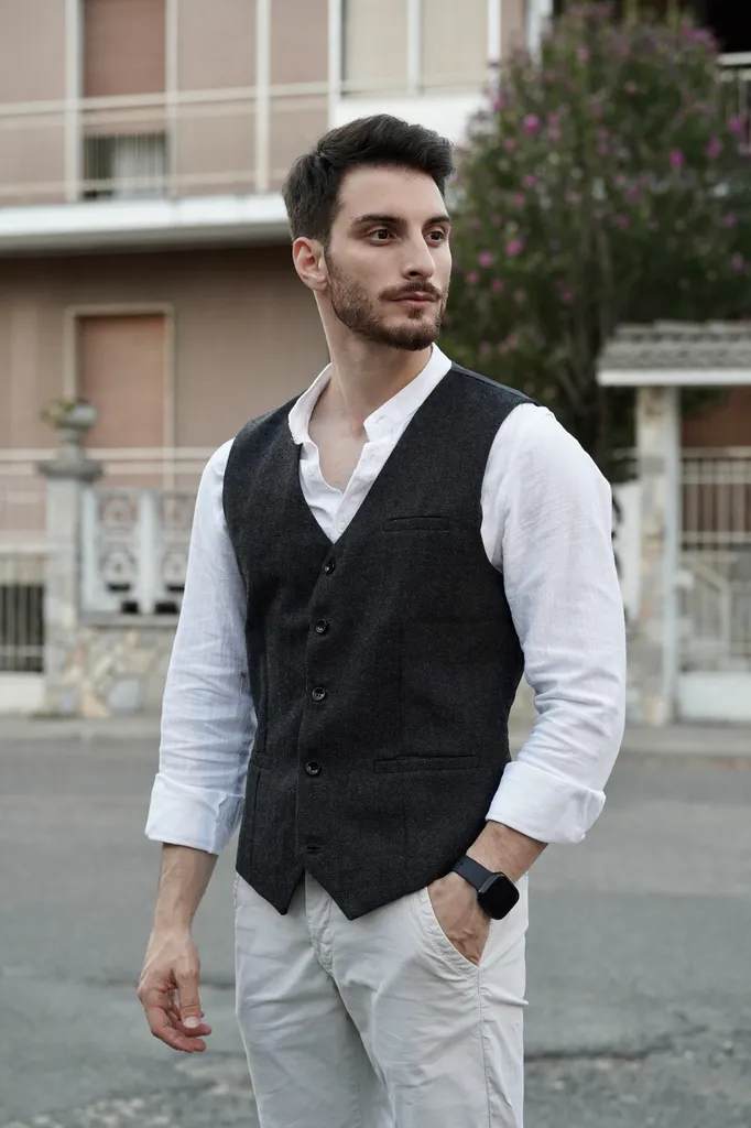 Men’s Slim Fit V-Neck Single Breasted Handkerchief Hem Waistcoat Vest Coat