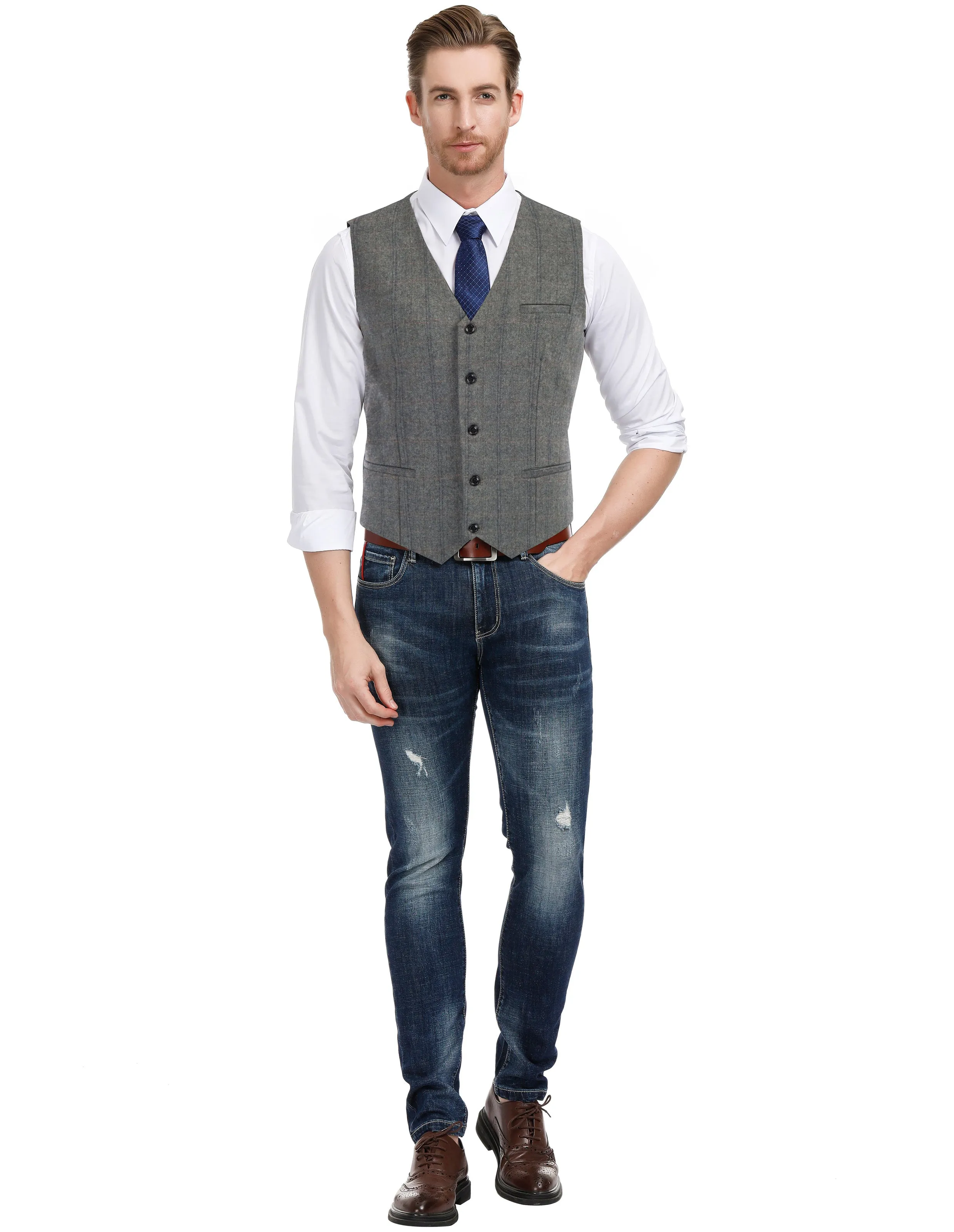 Men’s Slim Fit V-Neck Single Breasted Handkerchief Hem Waistcoat Vest Coat