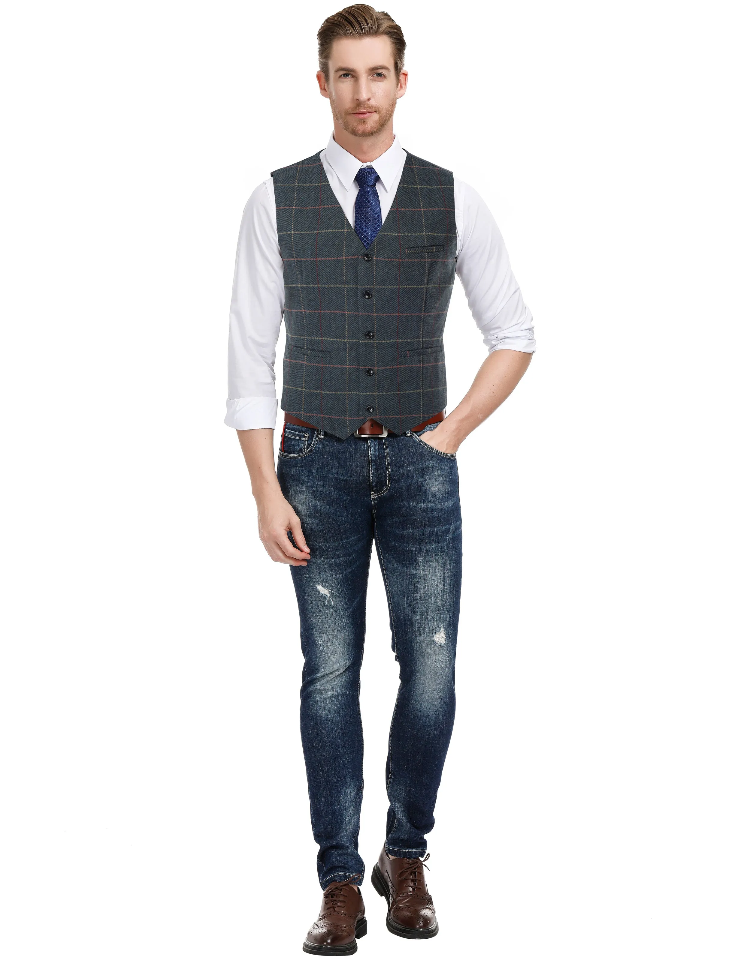 Men’s Slim Fit V-Neck Single Breasted Handkerchief Hem Waistcoat Vest Coat