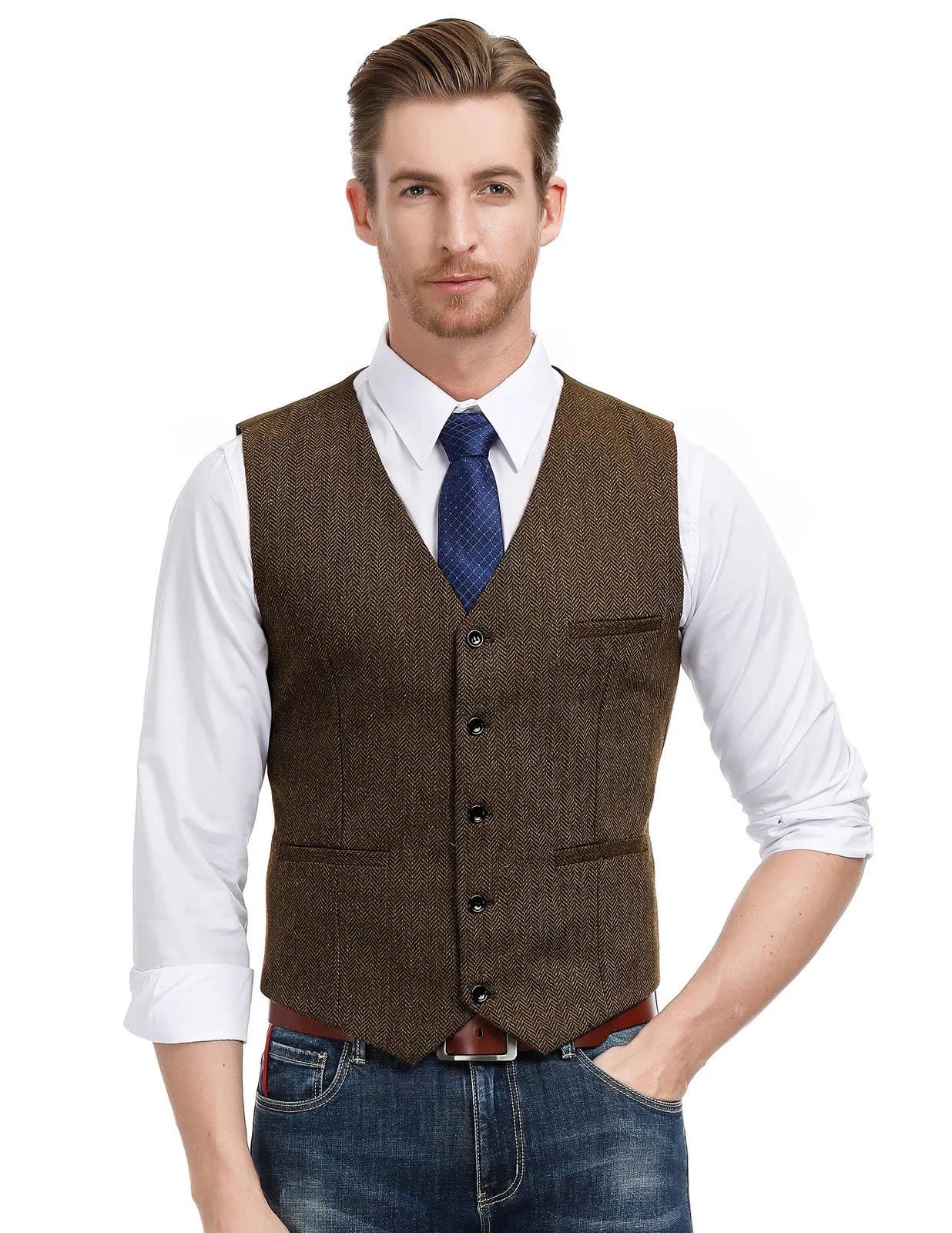 Men’s Slim Fit V-Neck Single Breasted Handkerchief Hem Waistcoat Vest Coat