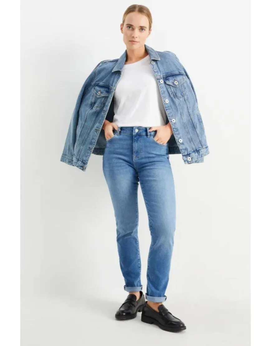 Mid Rise Slim Jeans Stretchable Mid Blue