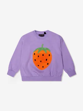 Mini Rodini Girls Organic Cotton Embroidered Strawberry Sweatshirt In Lilac