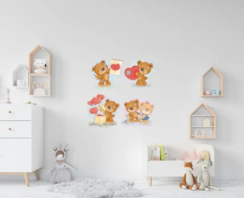 MINISHA ENTERPRISE'S Teddy Bears Love Heart PVC Vinyl Wall Sticker 18X18 Inche