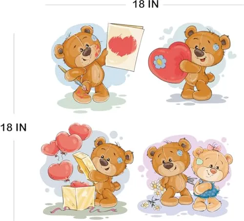 MINISHA ENTERPRISE'S Teddy Bears Love Heart PVC Vinyl Wall Sticker 18X18 Inche