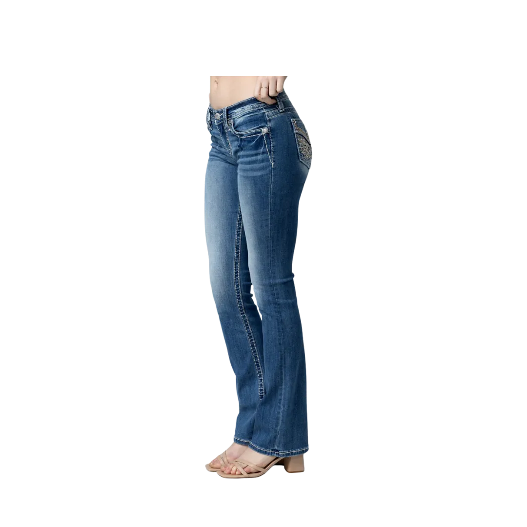 Miss Me Women's Warm Wings Bootcut Light Wash Jeans