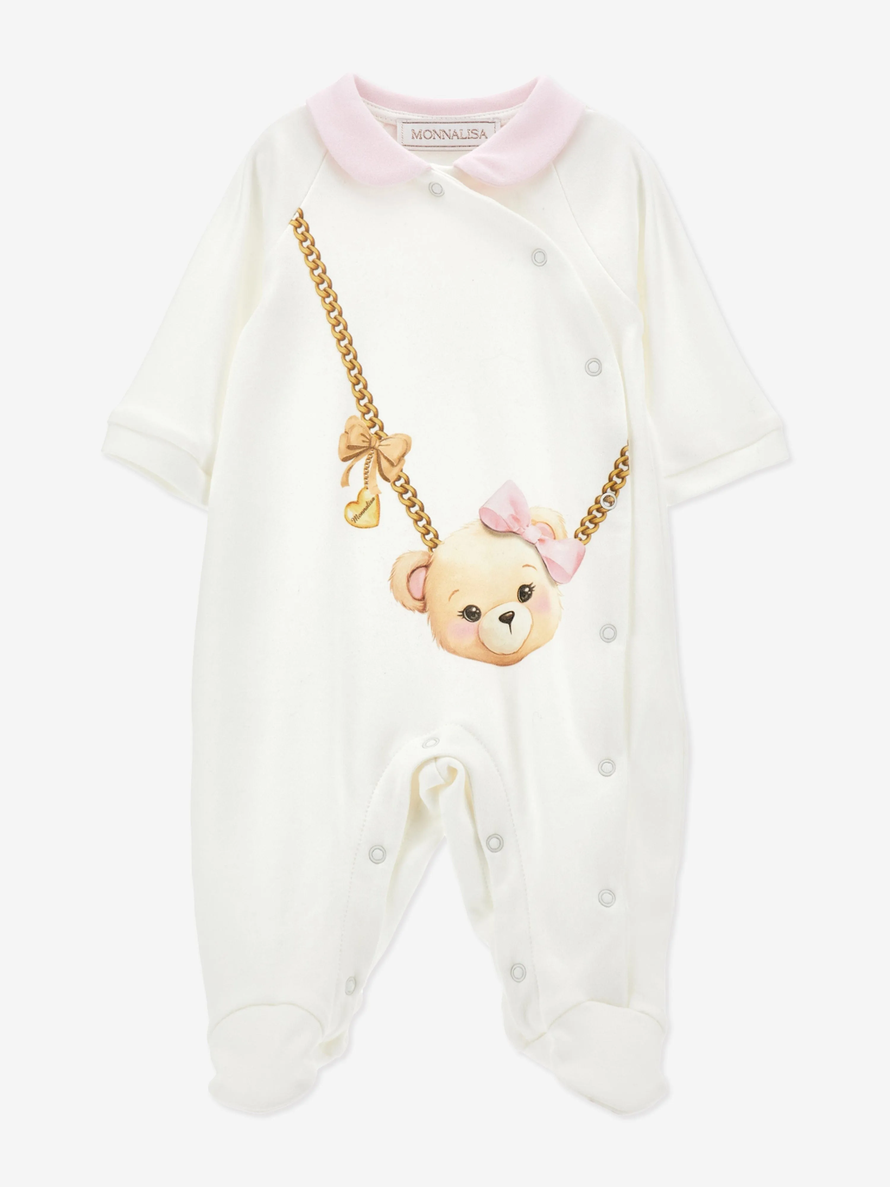 Monnalisa Baby Girls Teddy Bag Babygrow in White