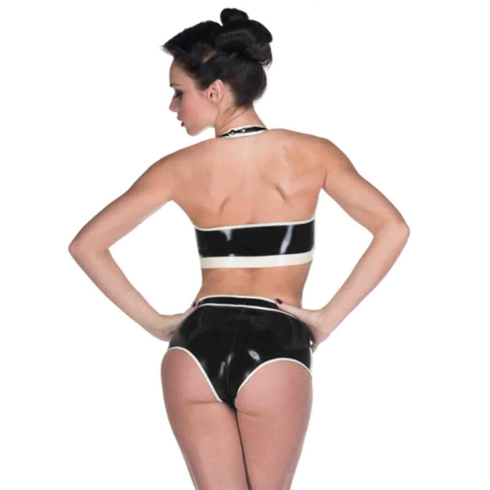 MONNIK Latex Lingerie set with white stripes sexy Tight Rubber Catsuit Clothing corset for fetish party club wear