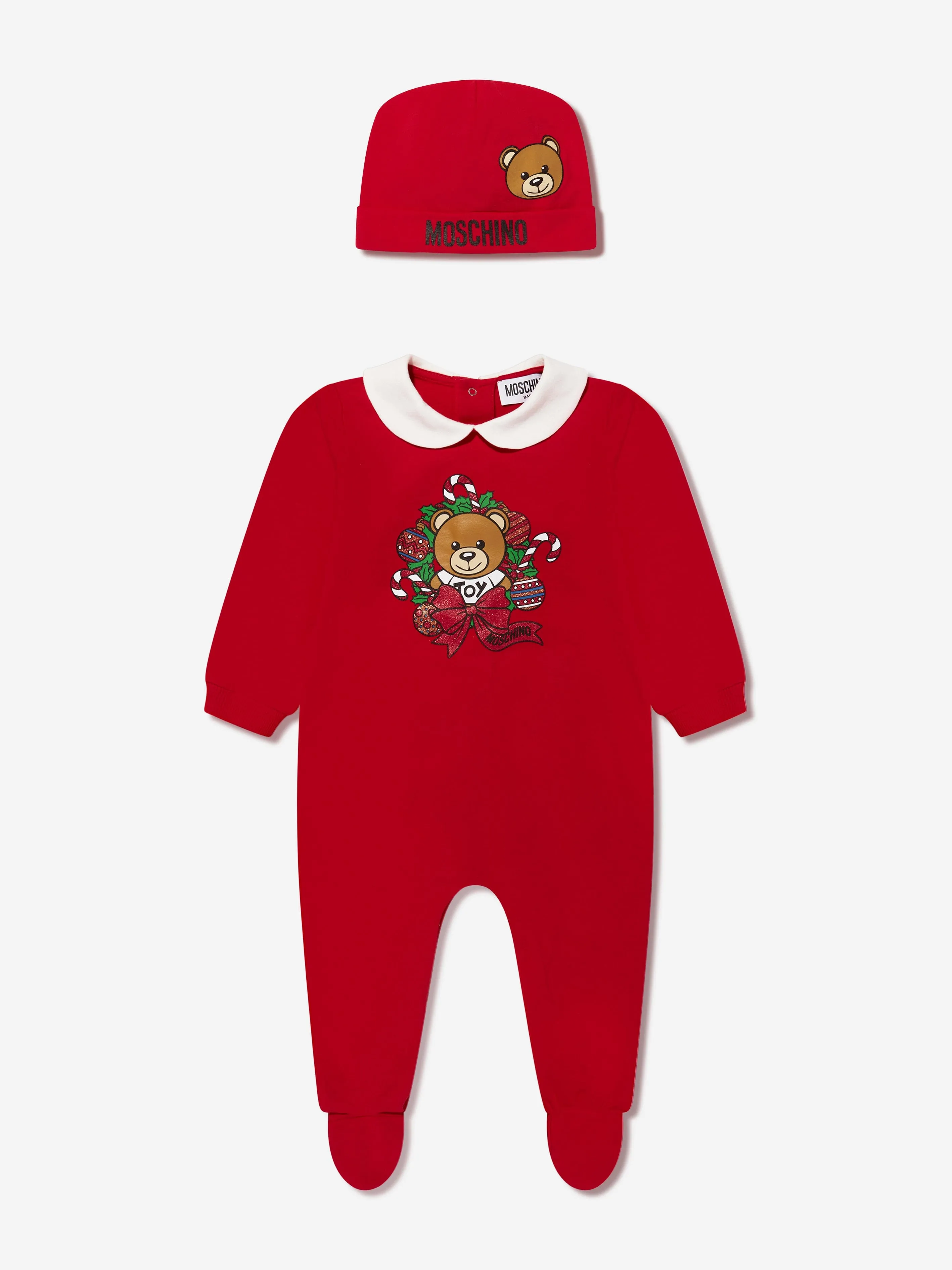 Moschino Baby Hat And Babygrow Gift Set in Red