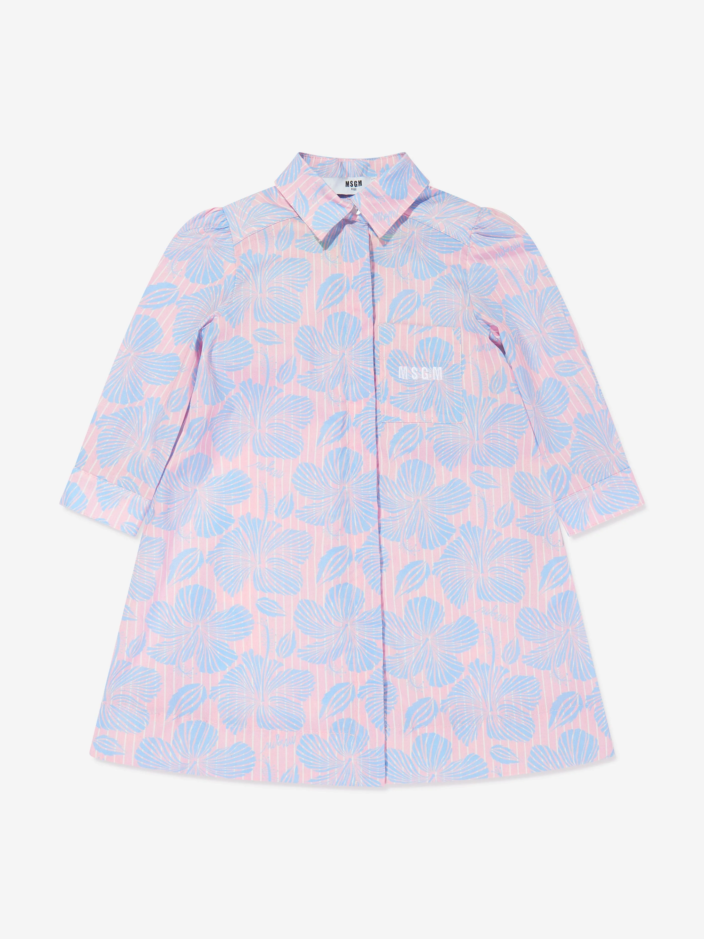 MSGM Girls Poplin Shirt Dress in Blue