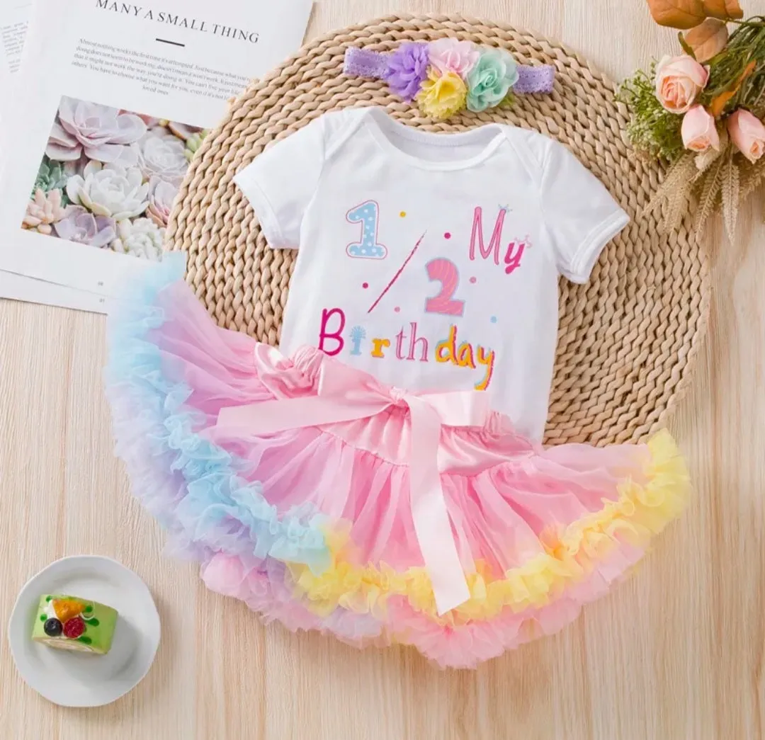 My 1/2 BIRTHDAY Romper with Puffy Bloomer Tutu and Headband  #100050