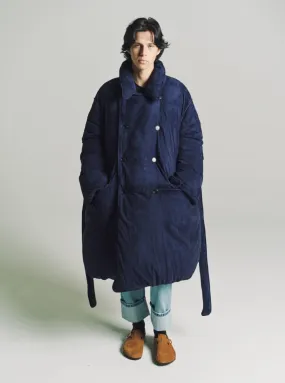 Navy Blue Suede Padded Coat