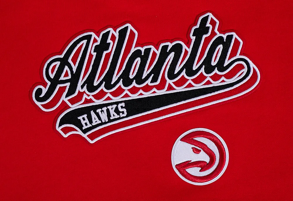 NBA ATLANTA HAWKS SCRIPT TAIL WOMEN'S RIB FLC CROPPED PO HOODIE (RED/BLACK)