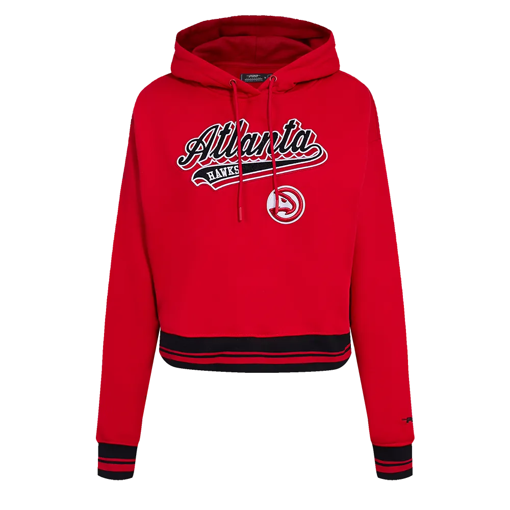 NBA ATLANTA HAWKS SCRIPT TAIL WOMEN'S RIB FLC CROPPED PO HOODIE (RED/BLACK)