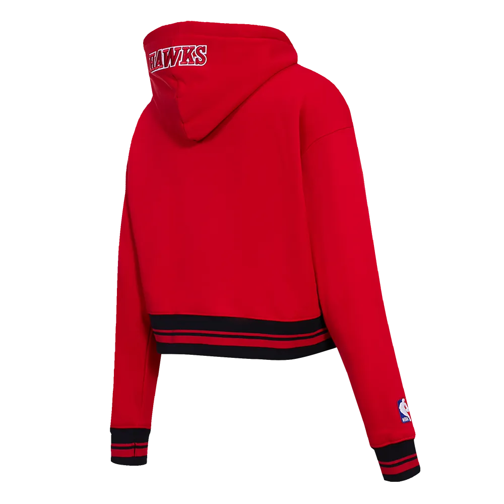 NBA ATLANTA HAWKS SCRIPT TAIL WOMEN'S RIB FLC CROPPED PO HOODIE (RED/BLACK)