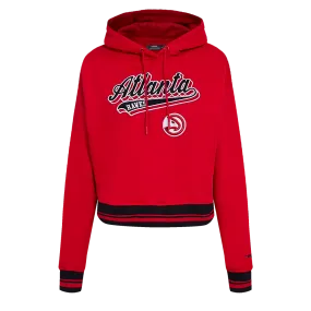 NBA ATLANTA HAWKS SCRIPT TAIL WOMEN'S RIB FLC CROPPED PO HOODIE (RED/BLACK)