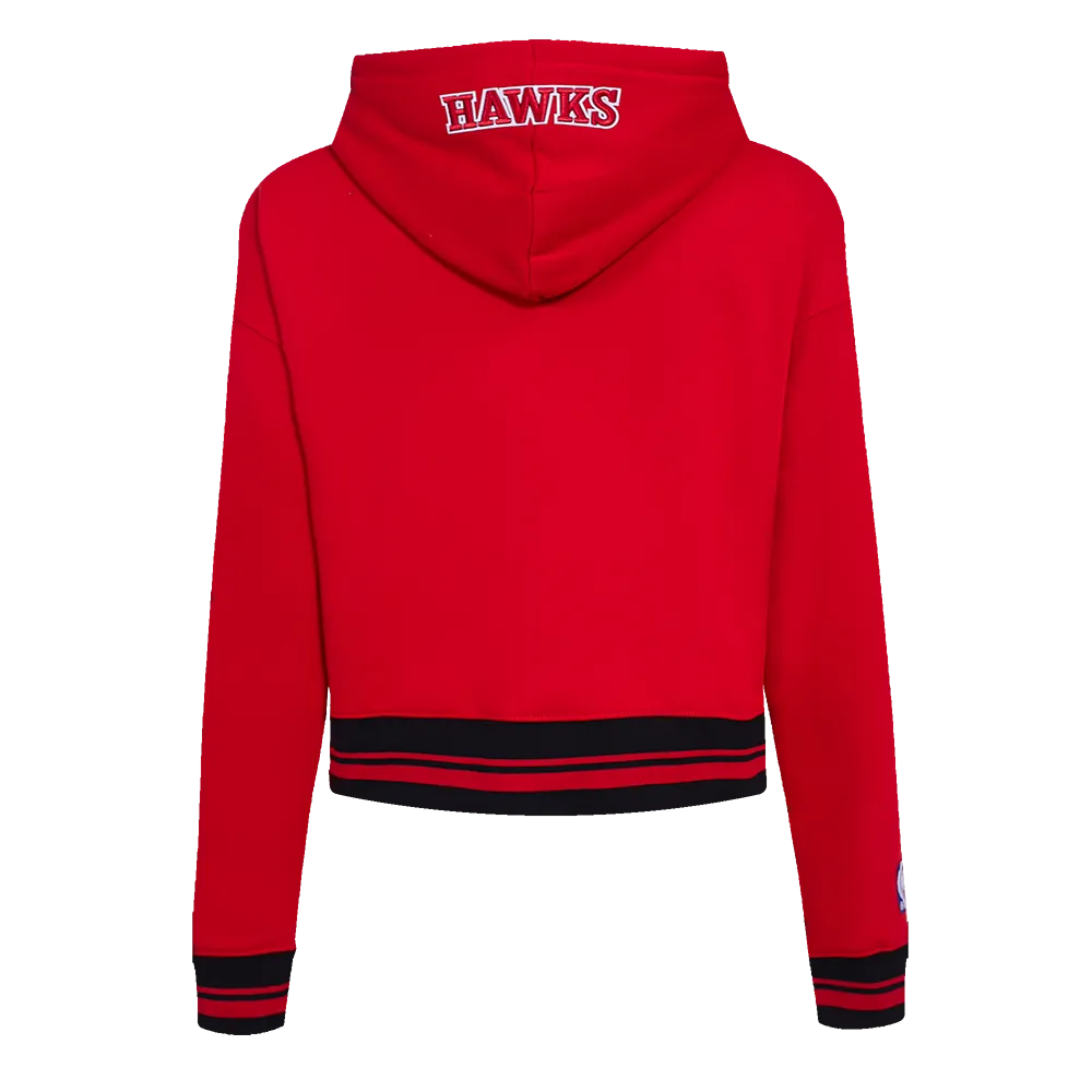 NBA ATLANTA HAWKS SCRIPT TAIL WOMEN'S RIB FLC CROPPED PO HOODIE (RED/BLACK)