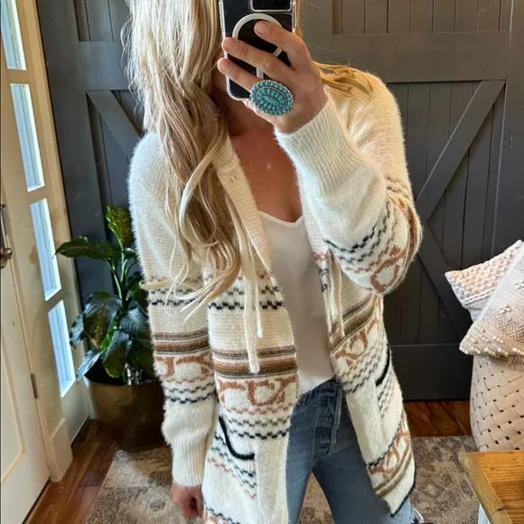 Oak Ridge Cozy Oversized Hooded Cardigan Sweater in Cream