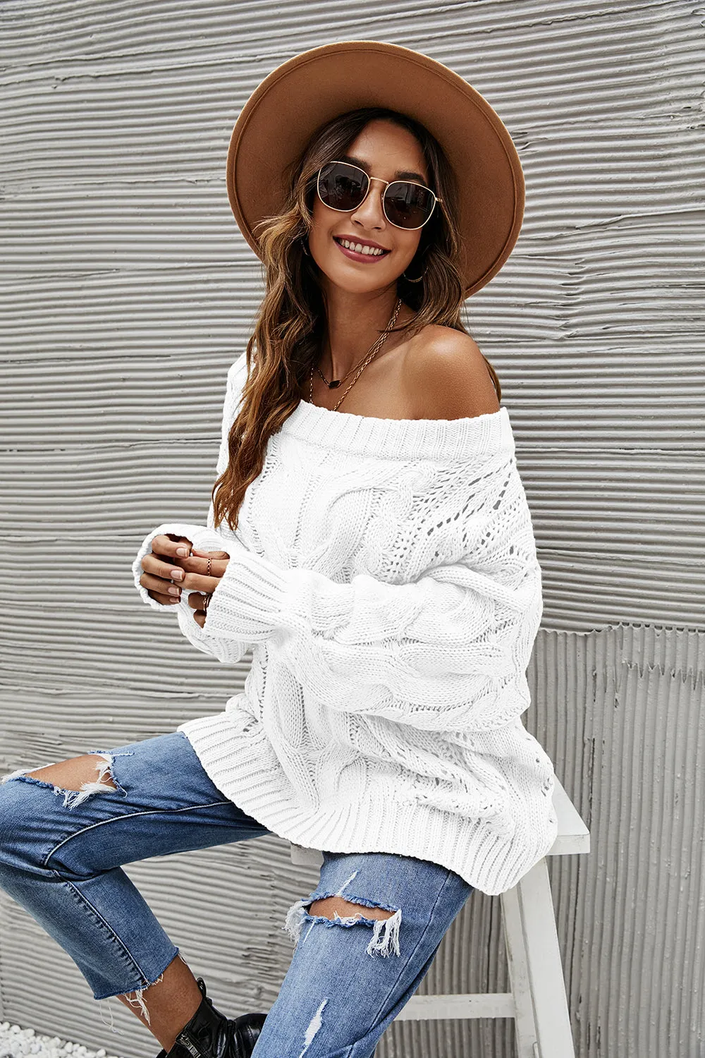 Off the Shoulder Loose Knitted Sweater