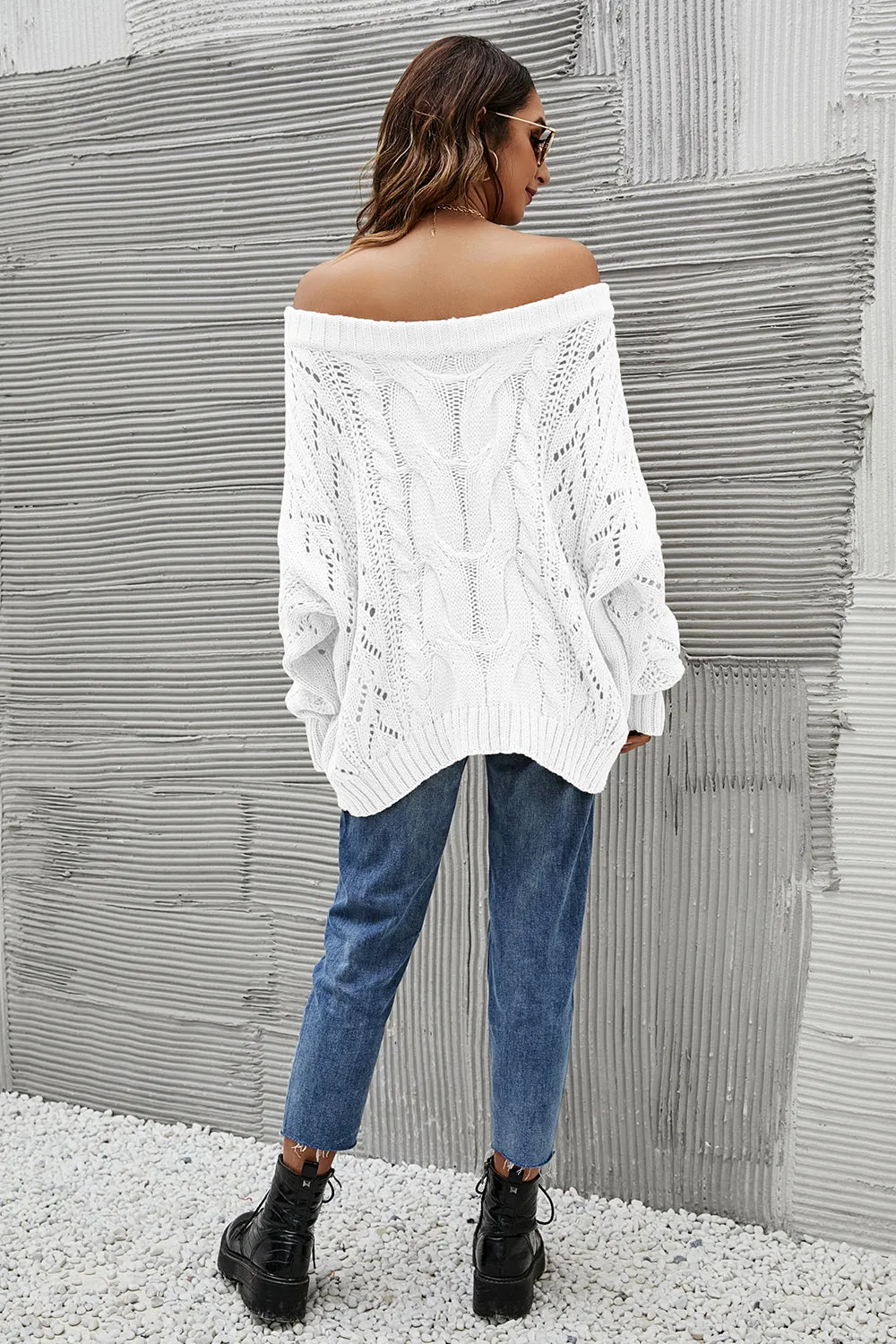 Off the Shoulder Loose Knitted Sweater