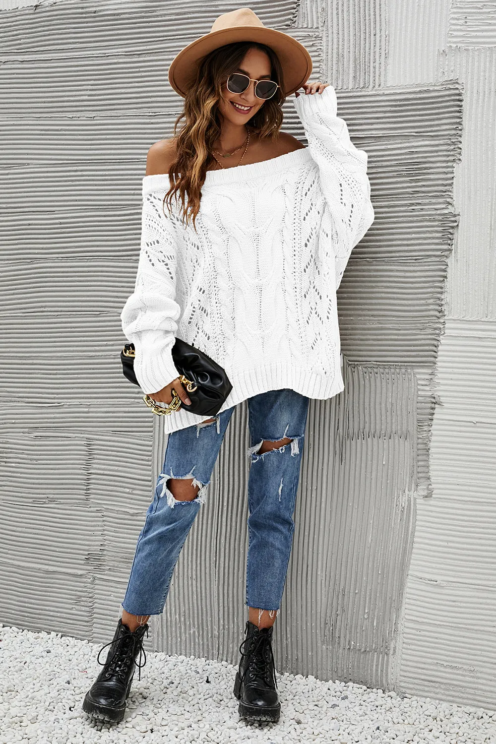 Off the Shoulder Loose Knitted Sweater