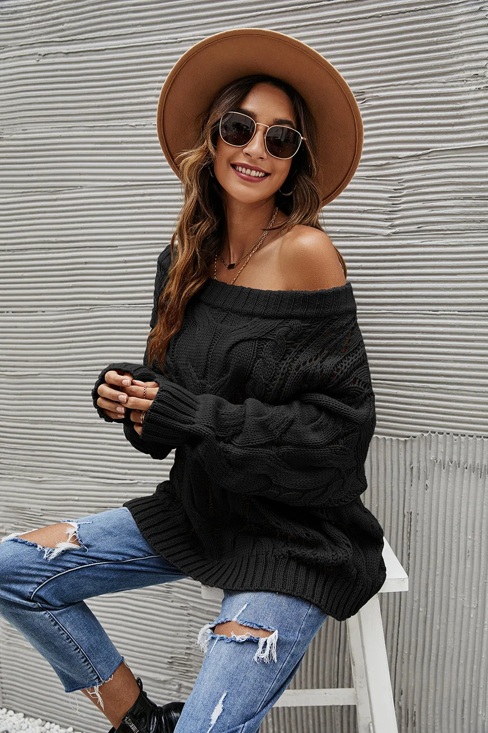 Off the Shoulder Loose Knitted Sweater