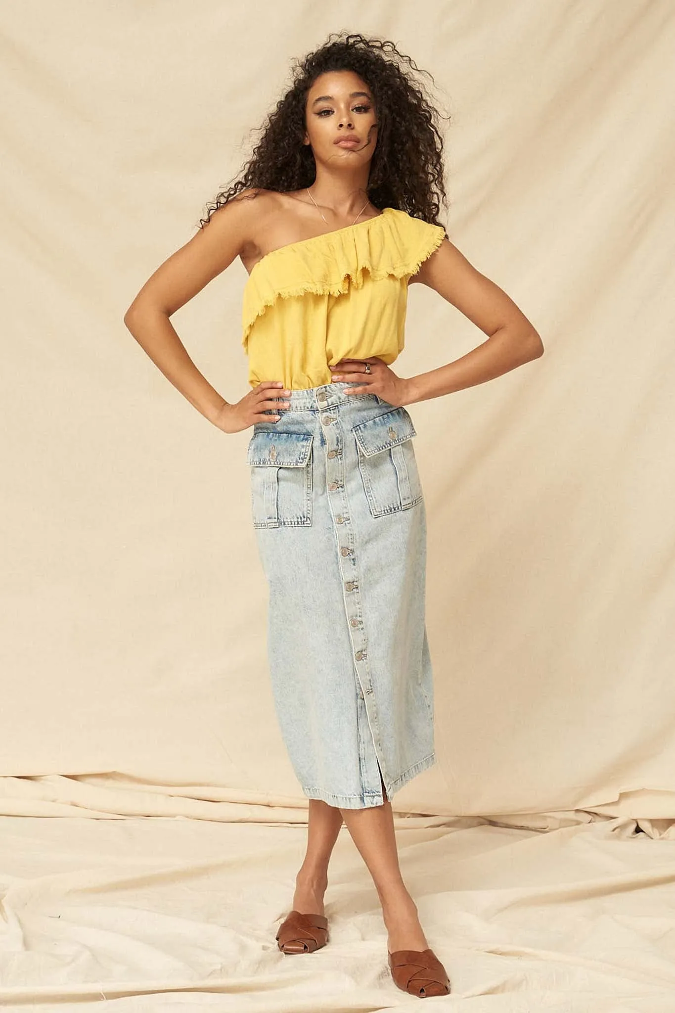 On the Wind One-Shoulder Flounce Ruffle Bodysuit