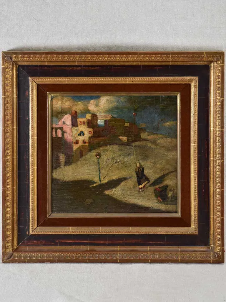 Orientalist painting of ladies fetching water - Sebagh? Circa 1930 - oil on wood 20" x 21¼"