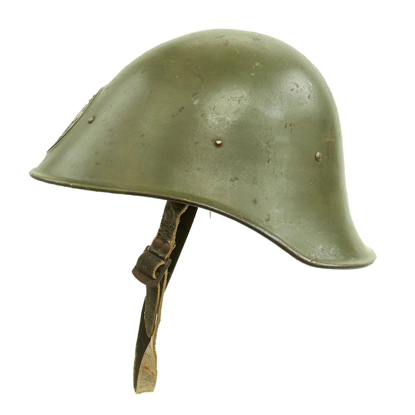 Original Dutch WWII Model 1934 Helmet with Helmet Plate & Original Paint