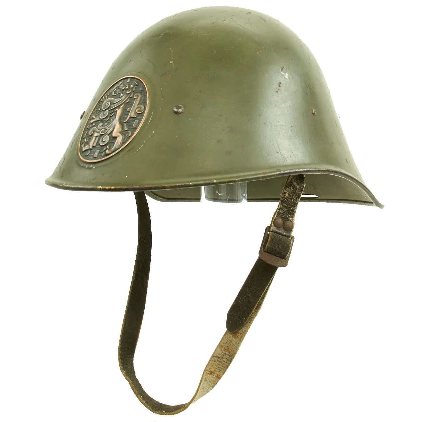 Original Dutch WWII Model 1934 Helmet with Helmet Plate & Original Paint