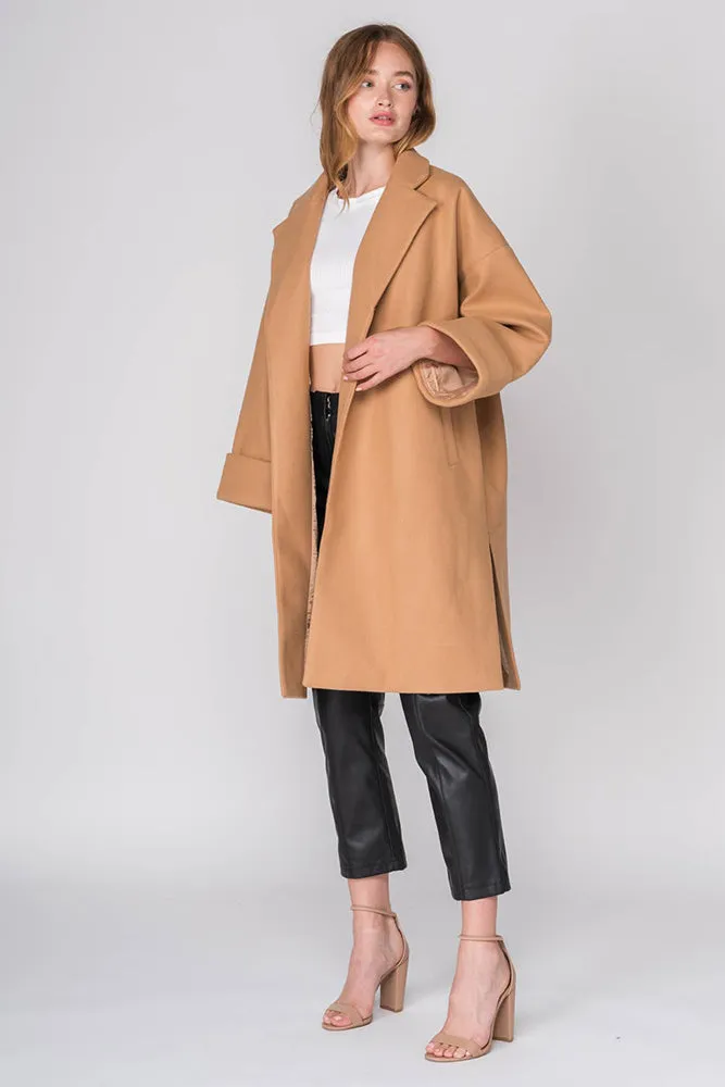 Oversized Coat with Pockets in Camel