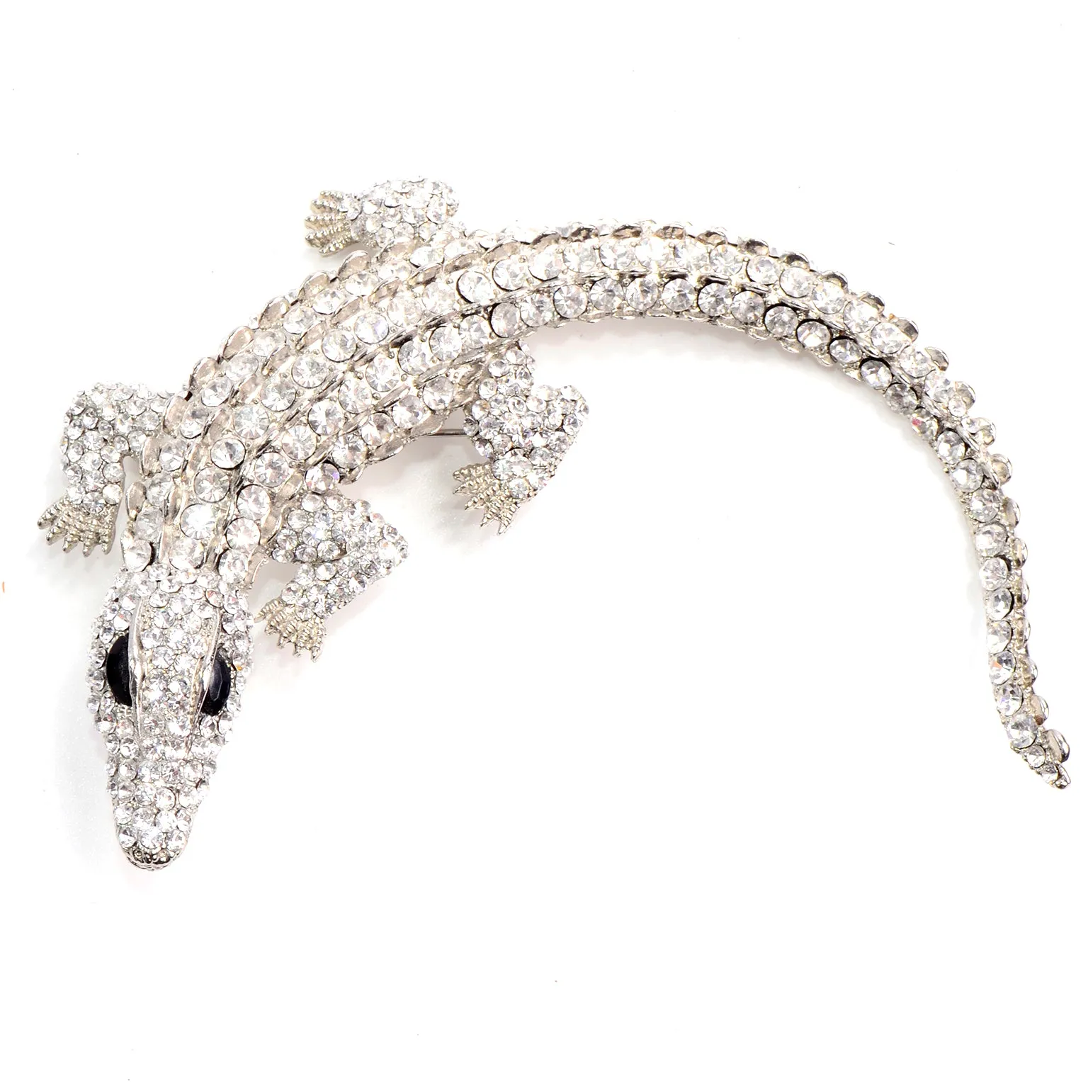 Oversized Rhinestone Alligator Statement Brooch